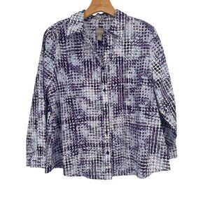 Chicos 2 Womens Wrinkle Resistant  Purple Button-Up blouse Top Size Large